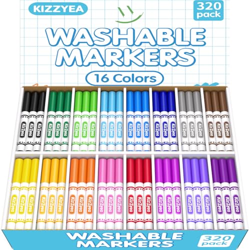 KIZZYEA Washable Markers Bulk, 16 Colors, 320 Count, Markers for Kids by KIZZYEA - Used condition - Image 8