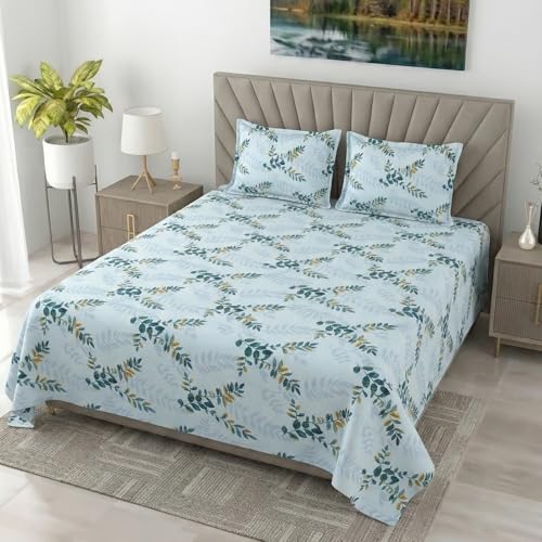 Image of Mafatlal 186 TC Metro Cotton King Size Bedsheet | 108 x 108 Inch|Soft, Breathable & Lightweight | Includes 2 Pillow Covers| Nordic Blue 2