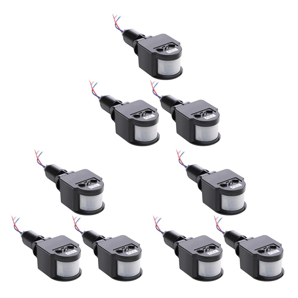 9 Detectores de Movimiento Negros, Interruptor de Luz con Sensor de Movimiento, Sensor de Movimiento Pir de Corriente Continua de 12 V para Exteriores