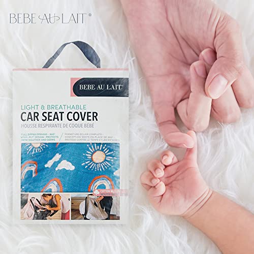 Image of Bebe au Lait Classic Muslin Car Seat Cover -Perfect Baby Car Seat Covers for Babies, Car Seat Canopy, Unisex Baby Car Seat Cover- Easy Snap Straps, Fully Zippered Opening, Breathable- Hello Sunshine