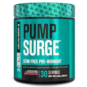Jacked Factory Pumpsurge Caffeine Free Pre Workout for Men & Women – Nootropic Booster & Stim Free Pre Workout – Intense Pumps, Enhanced Focus – 30 Servings, Watermelon