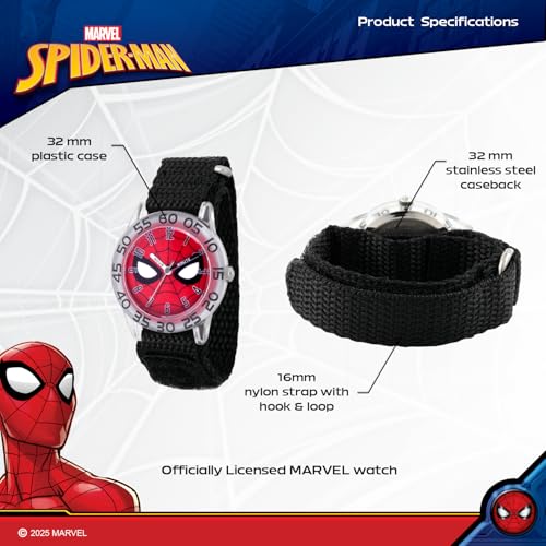 Image of Marvel Spiderman Watch for Kids - Spiderman Watch Boys - Spider-Man Watches for Boys 4-6 - Kids Toys - - Marvel Toddler - Teen - Red Bezel - Multicolor Nylon Strap