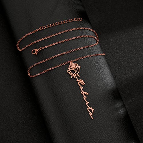 Stainless Steel Dainty Rose Flower Custom Name Pendant Necklace Natural Flowers Element Personalized Nameplate Jewelry4