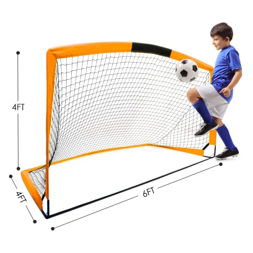Hitik Soccer Goals, Set Of 2- Size 6'X4' Ft Portable Foldable Soccer Nets With Carry Bag For Games And Training For Backyard For Kids And Teens（Orange） #TOP5