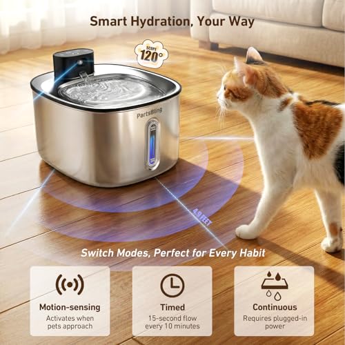 Fuente de agua para gatos PartsBling recargable 4.2L acero miniatura 6