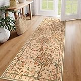 Morebes Boho Kitchen Runner 8 ft, Floral Halway Runner Rugs Non Silp Washable, Soft Low-Pile Flower Botanical Indoor Floor Throw Carpet for Entryway Bedside Bathroom, Brown
