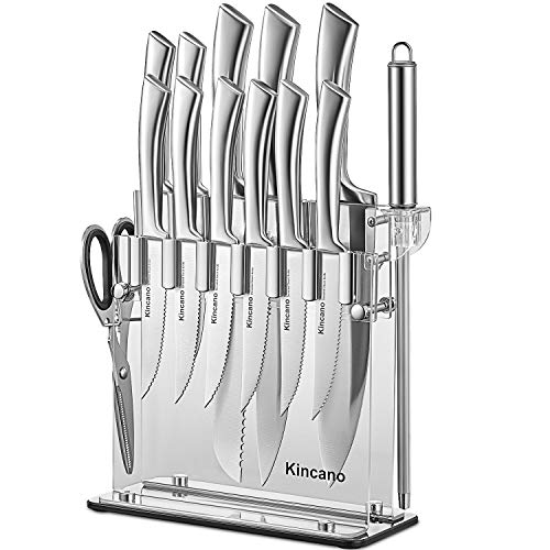 Comparison: Best Stainless Steel For Knives 7 Knife Set, 14 PCS High Carbon Stainless Steel Super Sharp Kitchen Knife Set for Chef with Acrylic Stand, include Steak Knives, Sharpener and Scissors, Ergonomical Design by kincano