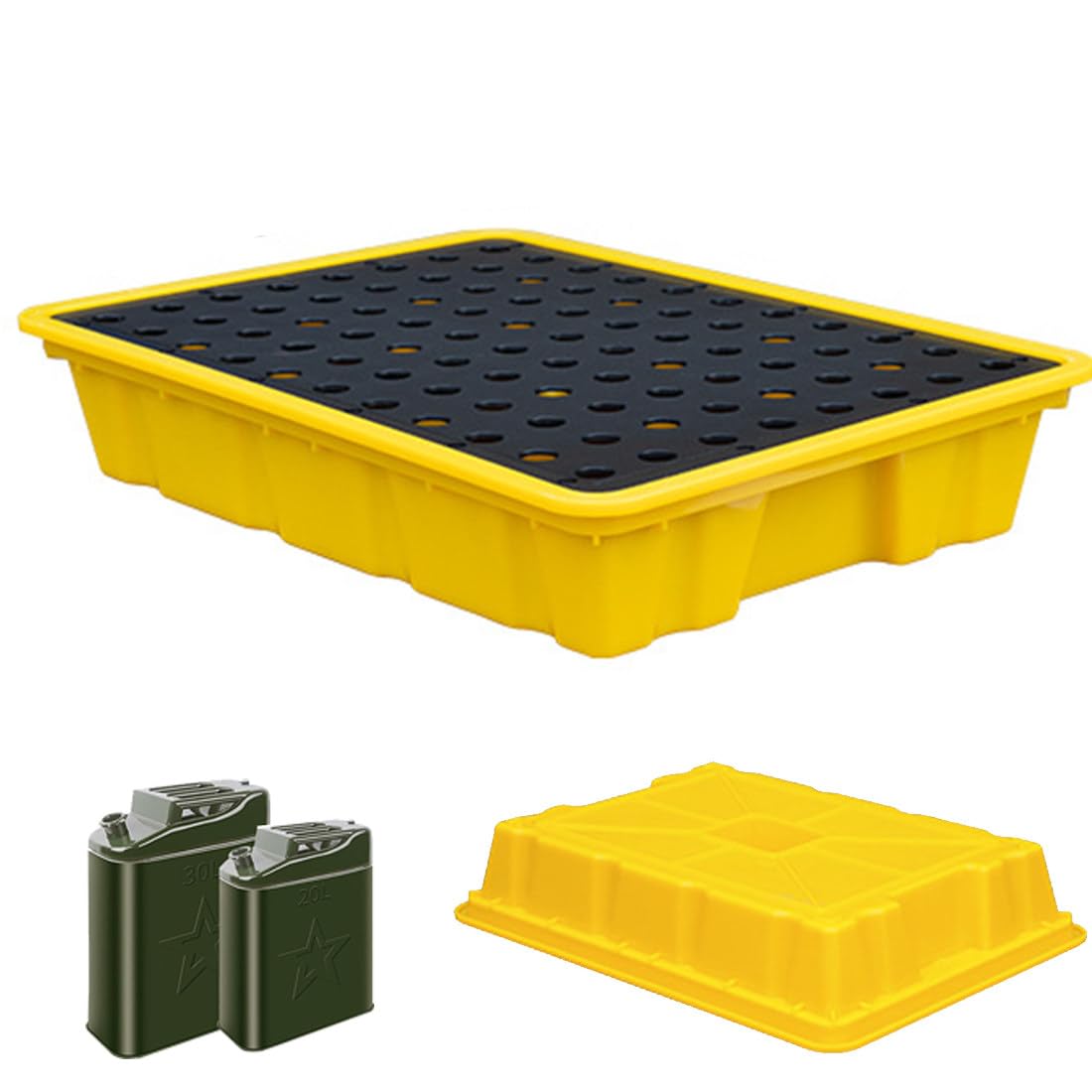 QUSYZD Leak-Proof Drum Spill Containment Pallet, Nestable Industrial Oil Drum Tray, Anti-Slip Polyethylene Spill Platform with Drain, Garage Storage, 72x72x16cm,49 * 35 * 9cm