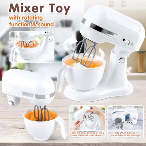 Play Kitchen Appliances Toys, Kids Kitchen Playset Accessories, Pretend Play Toy Sets with Coffee Maker, Mixer, Toaster with Realistic Lights & Sounds, Gifts for Boys Girls Toddlers Ages 3+, White - Thumbnail 4