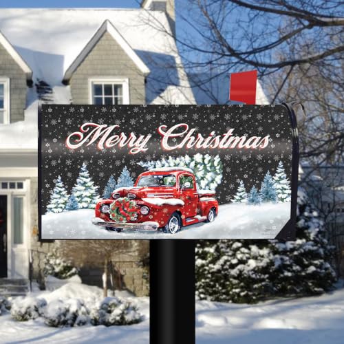 Image of Merry Christmas Pickup Magnetic Mailbox Cover Wreath Standard Briarwood Lane