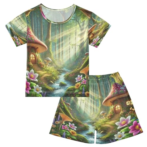 Mushroom House Pajama Set Short Sleeve Pajamas Shorts Sets Cotton PJS 2 Piece Clothes Set 5Y