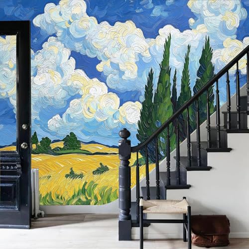 Papel pintado de mural seda standard con efecto oleo decorativo de mar de nubes azul 7