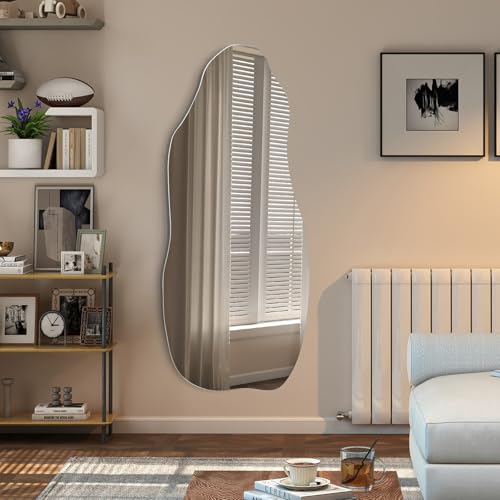 GREENSAPPIRE Espejo Irregular de Pared 100x50 cm, Espejo Asimétrico Ondulado sin Marco, Espejo Decorativo Moderno de Vidrio para Recibidor, Salón, Dormitorio o Baño, Espejos Grande