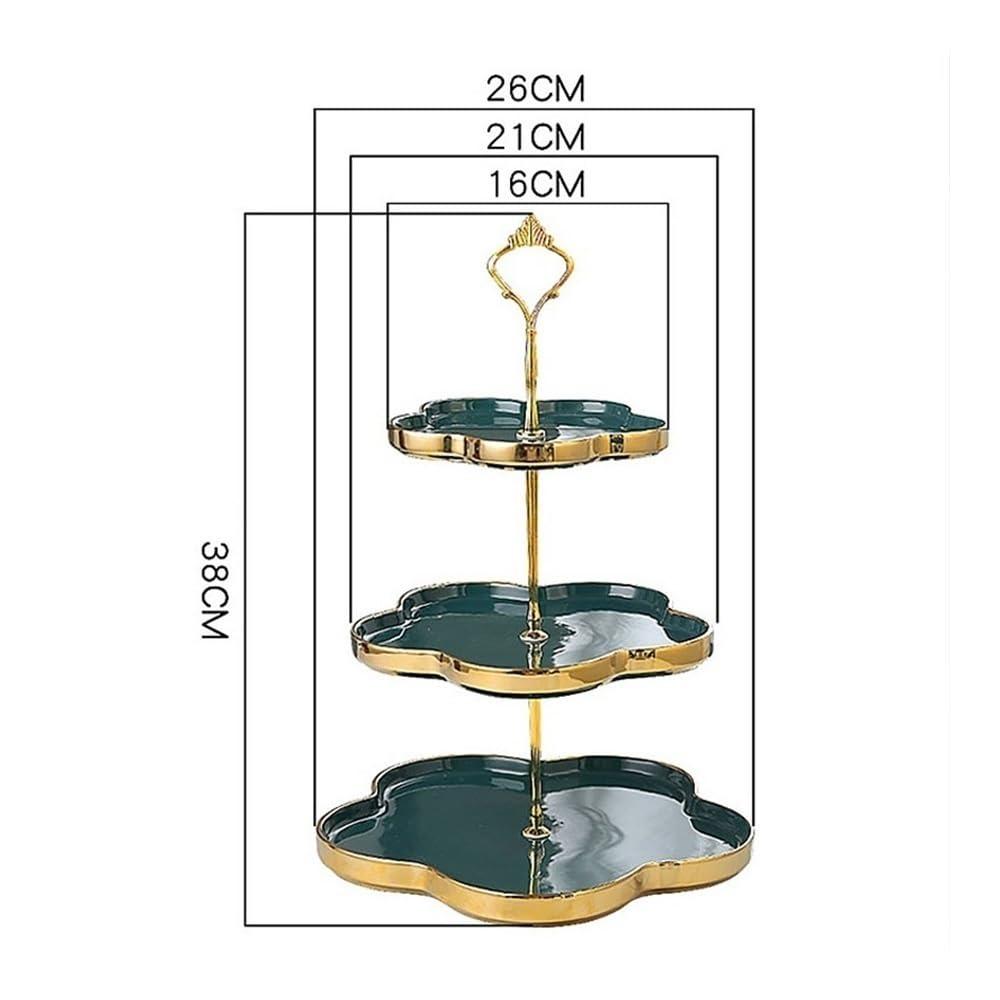 Wieża do ekspozycji ciast Ceramiczny stojak na babeczki deserowe, trójwarstwowy talerz owoce, część stołu deserowego wesele, urodziny, przyjęcie herbaciane Stojak na ciasta(Green)