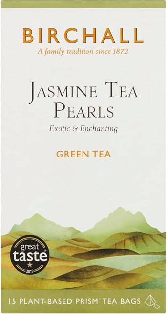 Birchall Tea Bags, Jasmine Tea Pearls Gift Set, Green Tea Bursting with Full Flavour, Perfect Herbal Tea Gift Set, 15 Pack of Plant-Based Prism Tea Bags
