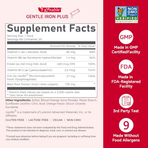 Image of Gentle Iron Supplement for Women Anemia, 60 Sticks (27mg Iron)
