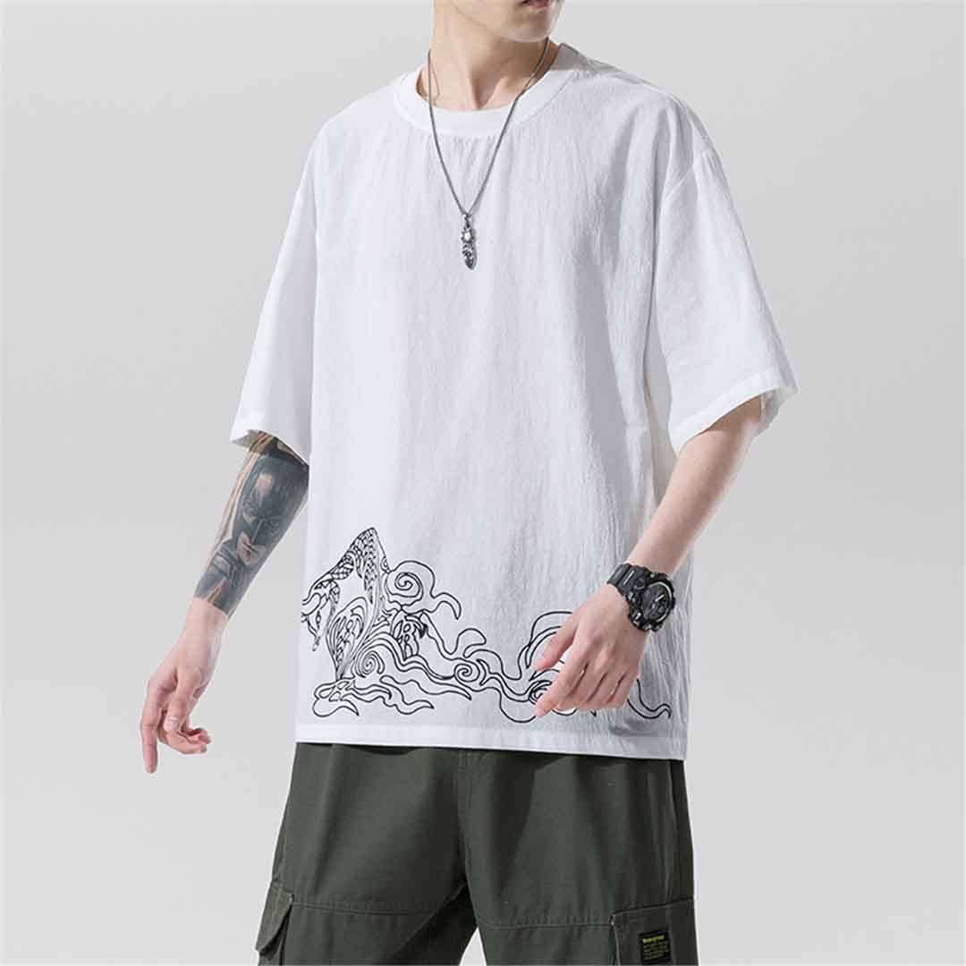 Camicetta in cotone allentato stile orientale magliette da uomo alla moda streetwear alla moda moda