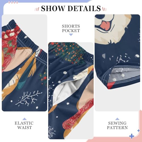 Christmas Corgi Dog Snowflake Boys Long Pants Soft Trousers Elastic Waist Kids Lounge Bottoms with Pockets S-XL4