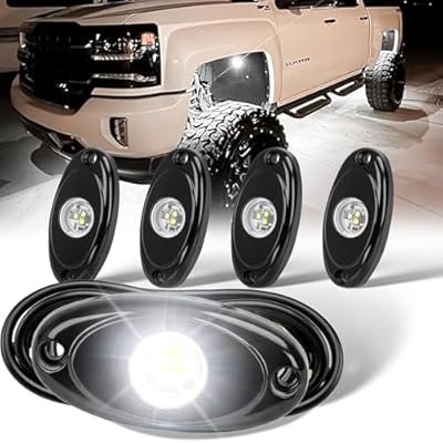 YONEDA 4 Pods White Rock Lights 6000K Ultra Bright LED Underglow Lights IP68 Waterproof for Trucks SUV UTV ATV RZR Car Boats Pickup Motorcycle