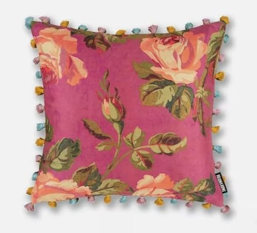 Paloma Home 1 x Oriental Floral Pink Tassele Edge Poly Filled Cushion - 43 x 43cm