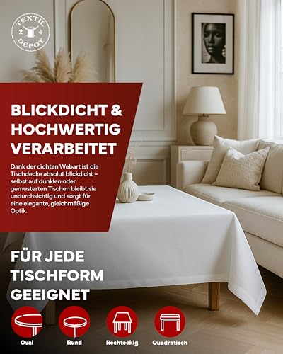 texpot Tischdecke 110 x 140 cm Weiß Leinenoptik Lotuseffekt Fleckschutz Bügelfrei Tischtuch – Ansicht 6