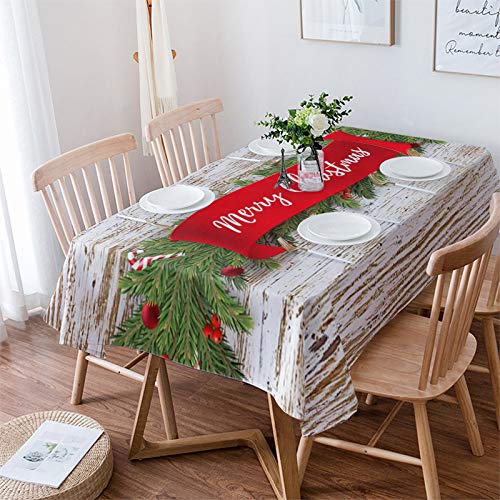 IDOWMAT Rectangle Table Cloth 60x120 Inch Waterproof Spill Proof Tablecloth Soft Polyester Table Cover Washable Table Cloths for Parties Wedding Dining Room - Merry Christmas Pine Vintage Wood Grain