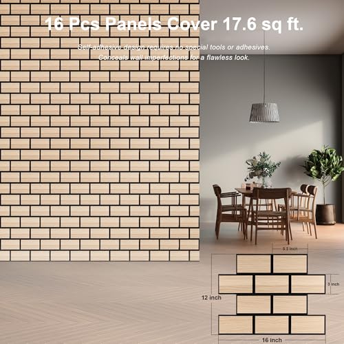 Image of WoveN SounD Brick Acoustic Panels, Natural Oak, 16 Pack, 16x12 in | Self-Adhesive, Peel and Stick, NRC 0.95, Seamless Brick, Refined Sound, Home, Studio, Office, Theater