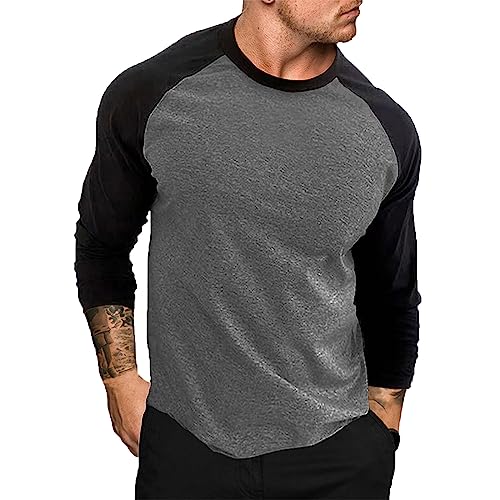 UHouse Langarmshirt Herren Mode Langarm Tshirt Basic Baseball Shirt Freizeit Longsleeve Bequeme Dünner Sweatshirt Buntes Pullover Slim Fit Arbeitspullover Dunkelgrau M