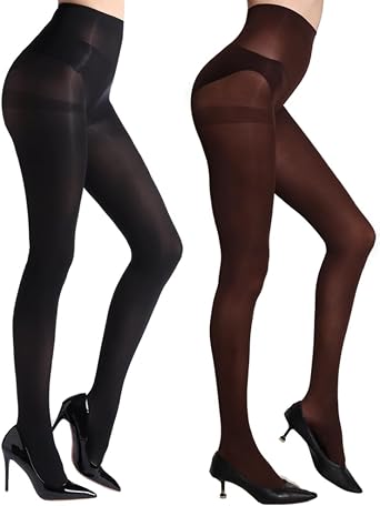 2 Pairs Semi Opaque 40 Denier Black Tights for Women, Ladder Resistant Tights for Women S-XL Black Brown Red