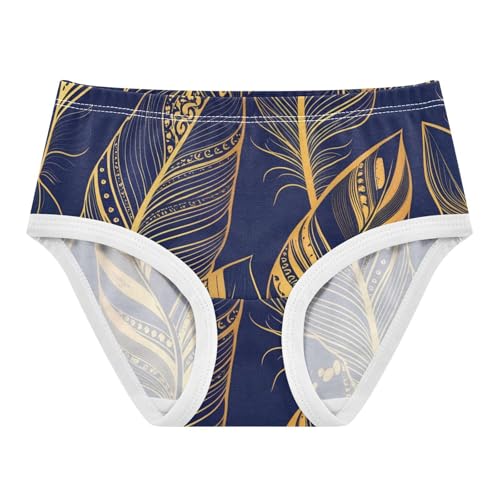 Bright Toddler Girls Underwear 2t Cotton Panties for Girl Elegant Golden Feathers Navy Blue Briefs Underpants