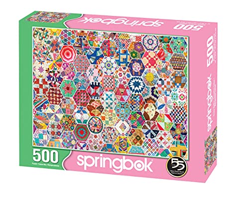 Puzzle de 500 piezas Springbok Crazy Quilts para adultos con piezas únicas, hecho en USA, materiales ecológicos y patrones coloridos de quilting miniatura 2
