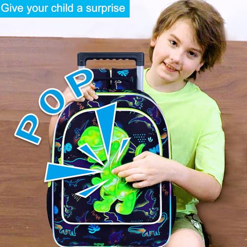 CCJPX 3PCS Dinosaur Rolling Backpack for Boys, 18" Kids Dinosaur Backpacks with Roller Wheels, Wheeled Bookbag with Lunch Box for Toddler Elementary School (Black)3