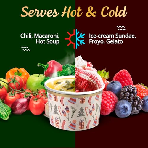 Image of Confettiville Paper Ice Cream Cups, 50-Count 9-Oz Disposable Dessert Bowls for Hot or Cold Food, 9-Ounce Christmas Party Supplies Treat Cups, Christmas Items, Gold Foil