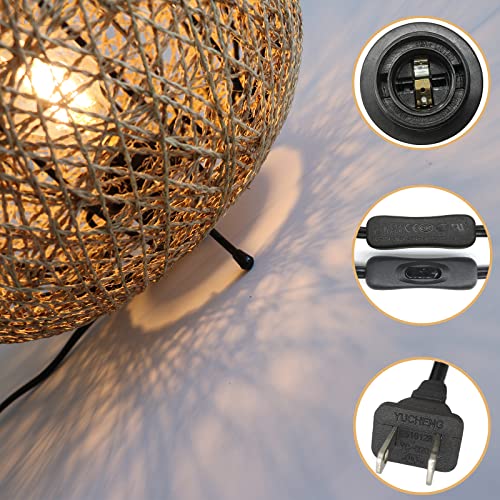 Lmlaite Large Bedside Table Lamp For Bedroom, Vintage Boho Coastal Nightstand Lamps With Handwoven Hemp Rope Lampshade, Desk Reading Lamp For Kids Room Living Room Dorm Home Office,Ul Listed,D10.5 H9 #TOP6