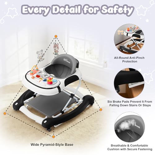 Image of 5-in-1 Foldable Baby Walker,Music and Lights Baby Walker with Wheels,Height Adjustable Infant Walker, with Activity Center, Rocker, Bouncer,Push Walker & Feeding Tray for Babies 6-18 Months (Black)