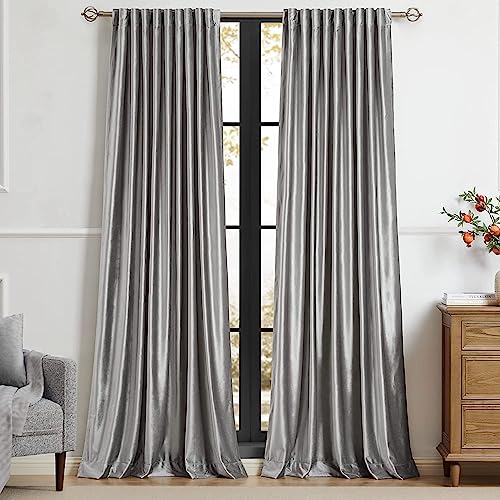 PRIMROSE Light Grey Curtains 120 inch for Living Room,2 Panels Drapes Blackout Rod Pocket Back Tab Window Treatment Room Darkening Thick Decorative Curtains for Bedroom
