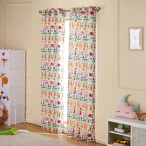 Image of Amazon Basics - Kids Room Darkening Digital Printed Door Curtains, 80-85% Room Darkening | 7 Feet |Set of 2| Digital Print | Kids Curtain |for Living Room and Bedroom | 115cmx 210cm, Design-Elephant