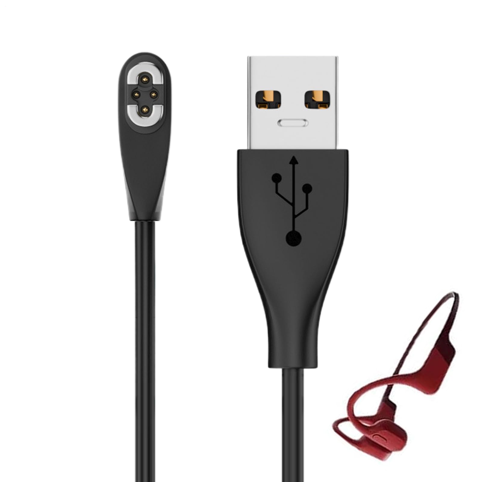 Replacement Magnetic Charging Cable, Magnet Charger Cord, Bone Conduction Headphone Charger, Earbuds Supply, Travel, School, and Outdoor Charge Accessory, Black