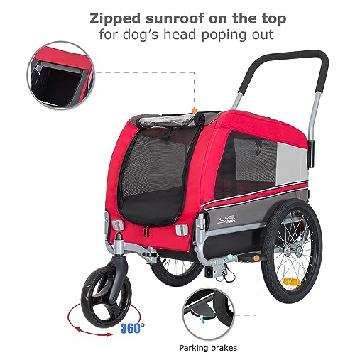 Tiggo VS Pets Medium Hundeanhänger & Buggy 2in1 Fahrradanhänger Hundebuggy Jogger 80204 (ROT)