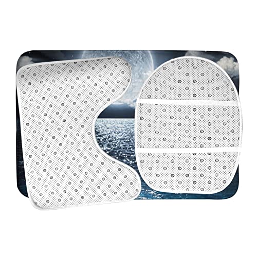 DIRYKILP Badematte + Konturmatte + Toilettendeckelbezug, Ozean und Mond 3 Stück Badematte Set, mit rutschfester Klebeunterseite – Bild 7