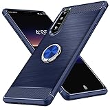 Xperia 5 II ケース リング付き TPU 耐衝撃 炭素繊維カバー 保護バンパー 弾力性付き 衝撃吸収 車載ホルダー対応 耐久性 散熱加工 超薄型 Xperia 5 II ケース 落下防止 人気 おしゃれ 専用カバー (ブルー) XLT119-Xp5-II-QIN-01