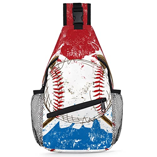 Baseball Flag Background Sling Bag Crossbody Backpack Casual Chest Shoulder Daypacks For Cycling Hiking Travel