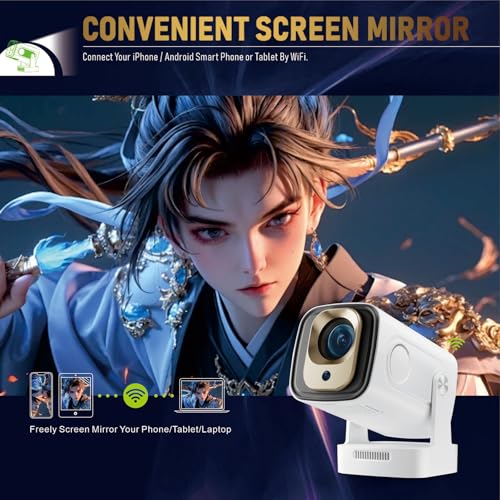 Image of Mini Projector with WiFi and Bluetooth, Support Portable Projector 4k 1080P HD, Auto Keystone Correction, 180 Rotatable,Compatible with TV Stick, HDMI, USB, Smartphone, Laptop, White HY260 PRO