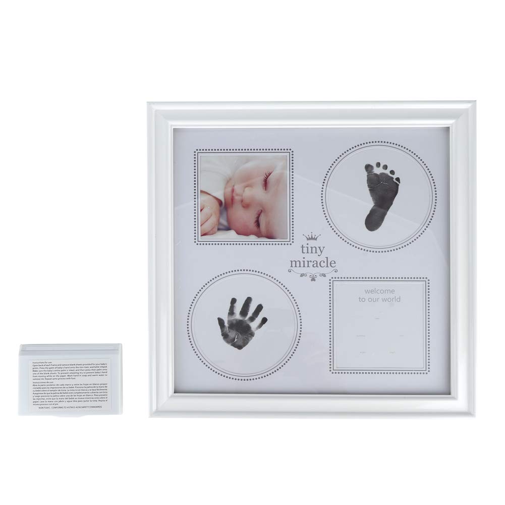 Handabdruck-Set für Babys, zum Erstellen von Andenken, ungiftig, einfach zu verwenden, inklusive weißem Holz-Fotorahmen, für unvergessliche Momente
