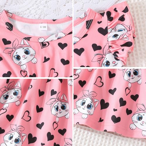 Image of Toddler Little Girls Casual Dresses Short Sleeve Crew Neck Graphic Cartoon Dress for 2-8 Years
