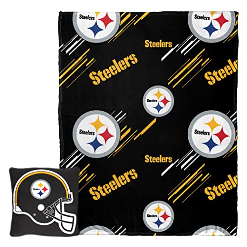 NORTHWEST NFL Pillow 14X14 and Throw Blanket 40X50 Set with Back Pocket, Pittsburgh Steelers