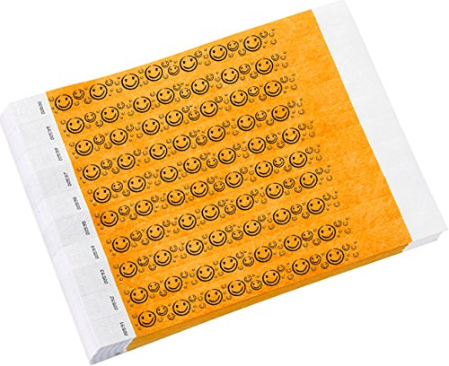 Image of 500 WristCo Neon Orange Smiley Face Tyvek Wristbands for Events
