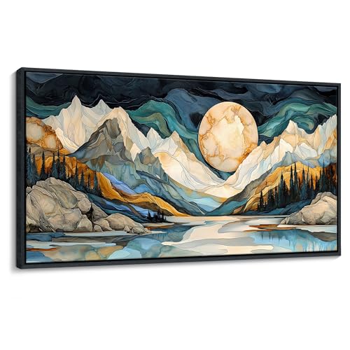 JEAWA Framed Canvas Wall Art - 20x40 Inchs Abstract Painting Decor, Textured Mountain Pictures as Gifts for Friends, Modern Art Prints for Bedroom Living Room Bathroom Home Decoration