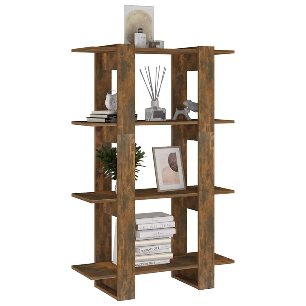 Libreria in legno di rovere affumicato, 80 x 30 x 123,5 cm, divisorio aperto con spazio per ufficio, soggiorno, studio, salvaspazio e versatile
