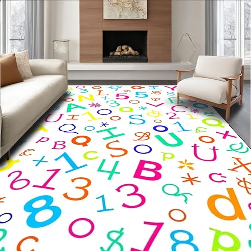 Low Pile Flatwoven Area Rug 2x3, Interactive ABC Knowledge Development Exploration Discovery Playspace, Machine Washable, Stain Resistant Indoor Rug for Living Room, Bedroom, Non Slip(Pink, 2x3)